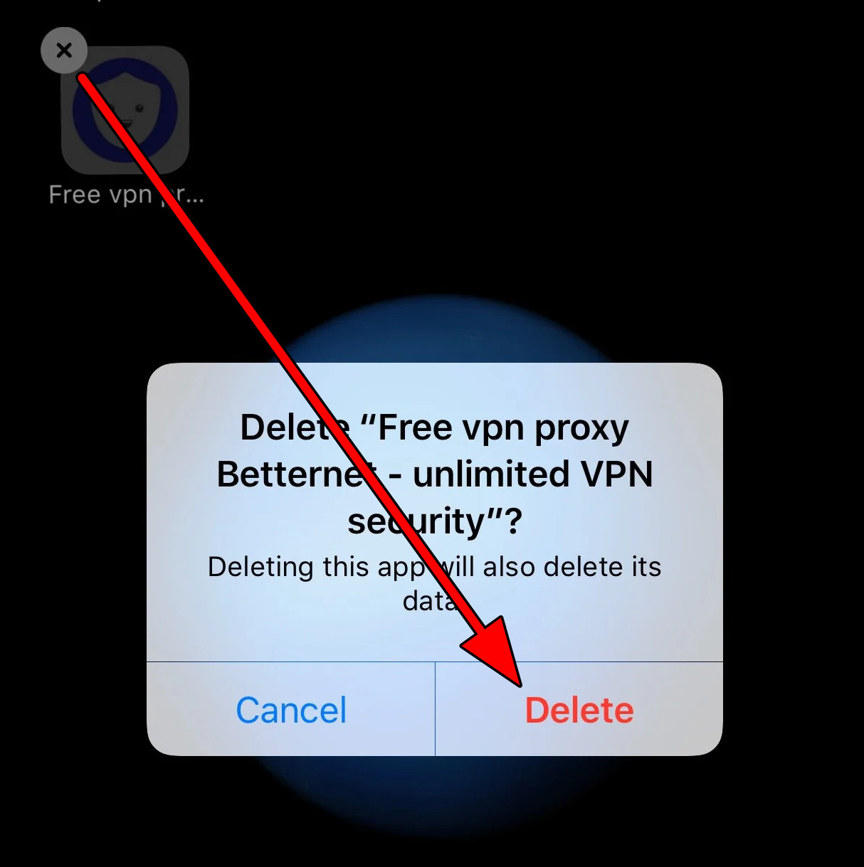Delete the VPN App on the iPhone