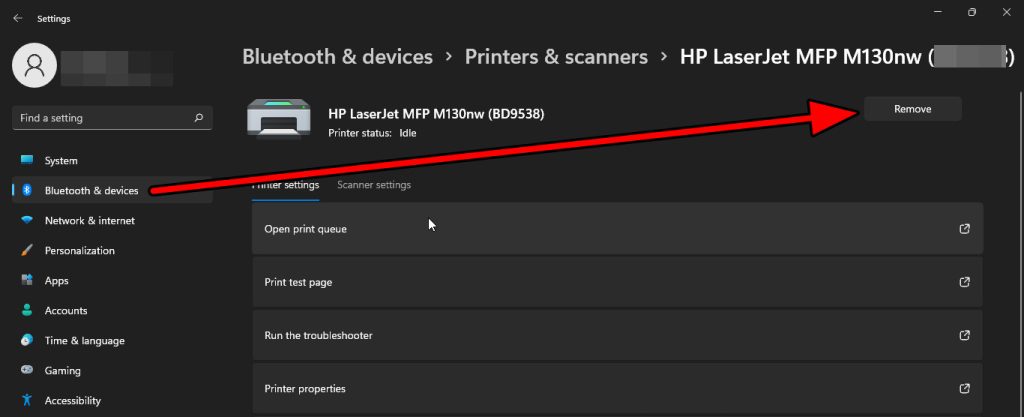 Remove the Printer from the System's Devices