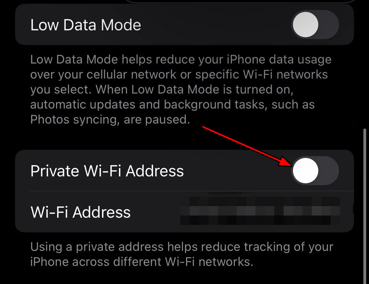 Disable Private Wi-Fi Address on the iPhone