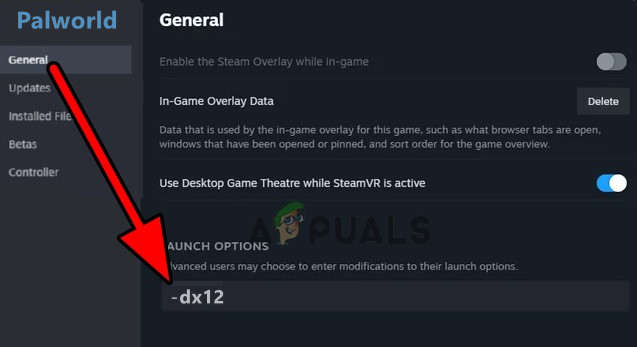 Launch Palworld on Steam with DirectX 12 in Launch Options
