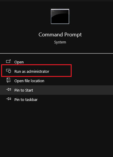Command Prompt with Run as Administrator option