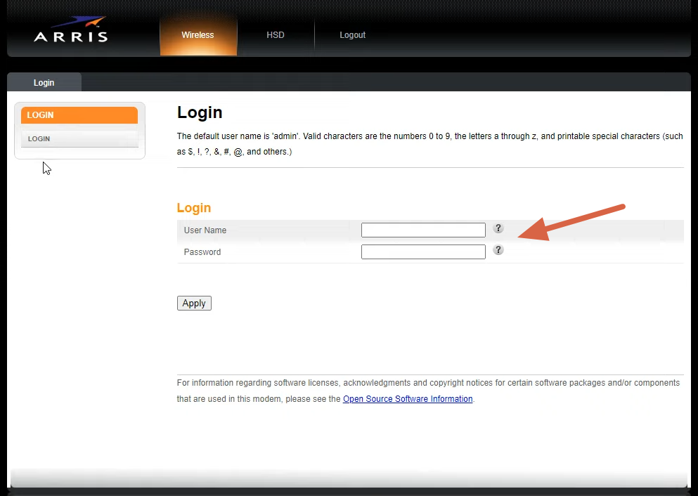 Log-in to your Arris Router