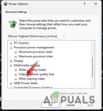 Expanding When Playing Video Power Option