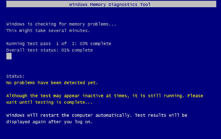 Memory Diagnostic Tool options