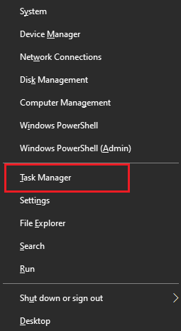 Task Manager option in Quick Link menu